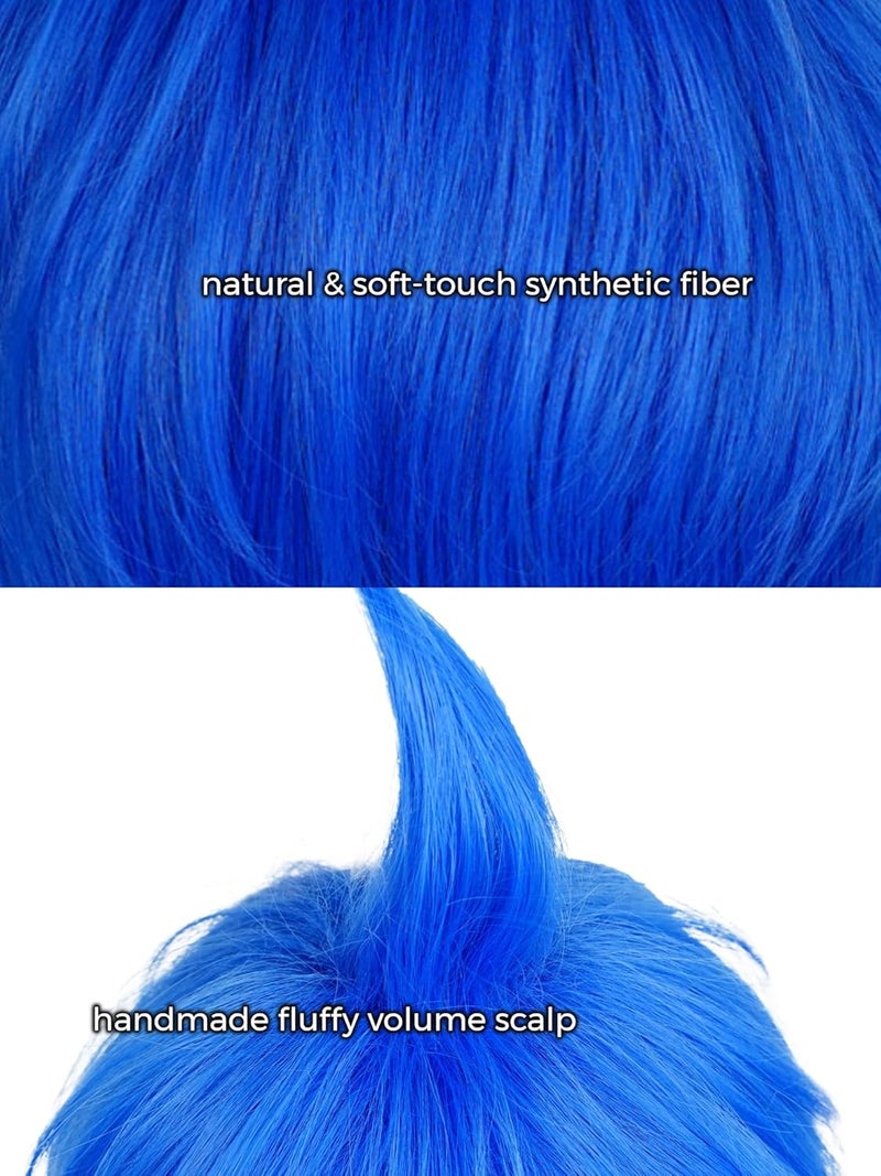 Half and Half Short Blue Happiness Emotion Wig Vibrant Blue Side Part Costume Wigs for Halloween Party - Image 4